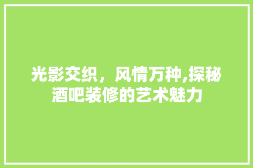 光影交织，风情万种,探秘酒吧装修的艺术魅力 光影交织，风情万种,探秘酒吧装修的艺术魅力 买房须知