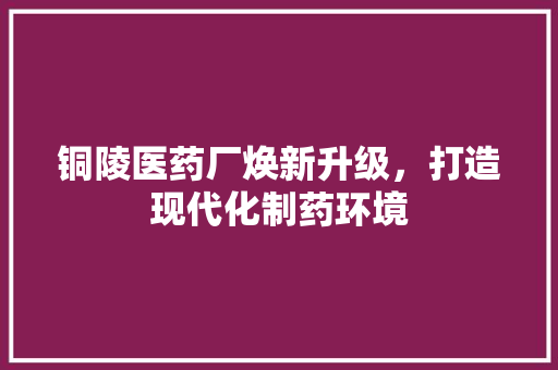 铜陵医药厂焕新升级，打造现代化制药环境 铜陵医药厂焕新升级，打造现代化制药环境 家居设计