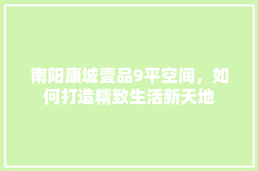 南阳康城壹品9平空间，如何打造精致生活新天地 南阳康城壹品9平空间，如何打造精致生活新天地 家居设计