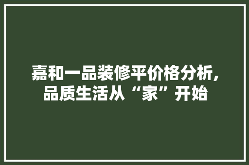 嘉和一品装修平价格分析,品质生活从“家”开始
