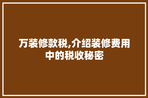万装修款税,介绍装修费用中的税收秘密