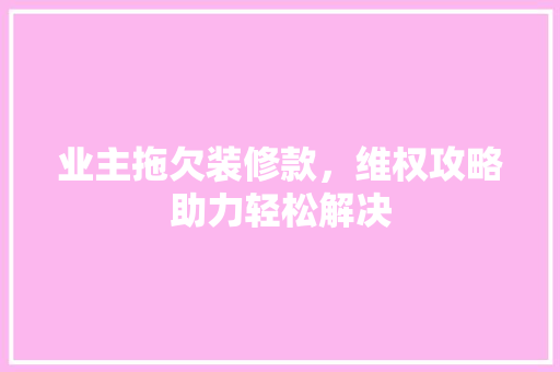 业主拖欠装修款，维权攻略助力轻松解决
