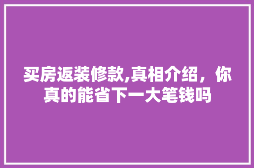 买房返装修款,真相介绍，你真的能省下一大笔钱吗