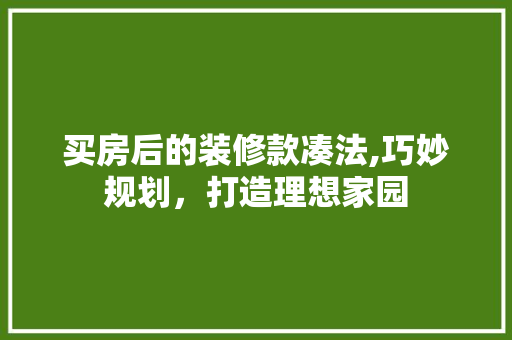 买房后的装修款凑法,巧妙规划，打造理想家园