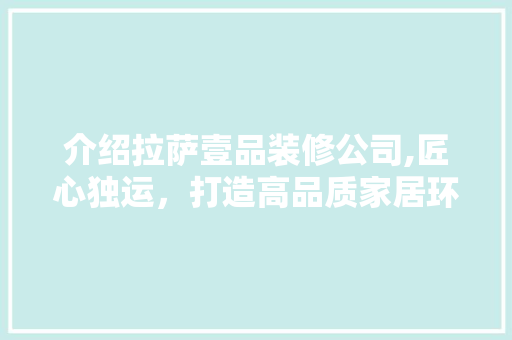 介绍拉萨壹品装修公司,匠心独运，打造高品质家居环境