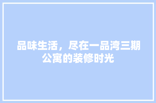 品味生活，尽在一品湾三期公寓的装修时光