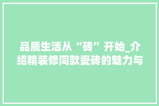 品质生活从“砖”开始_介绍精装修同款瓷砖的魅力与价值