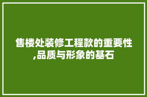 售楼处装修工程款的重要性,品质与形象的基石