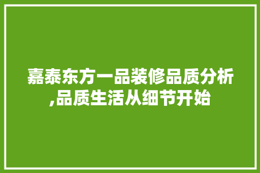 嘉泰东方一品装修品质分析,品质生活从细节开始