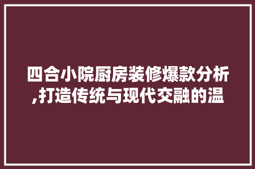 四合小院厨房装修爆款分析,打造传统与现代交融的温馨空间