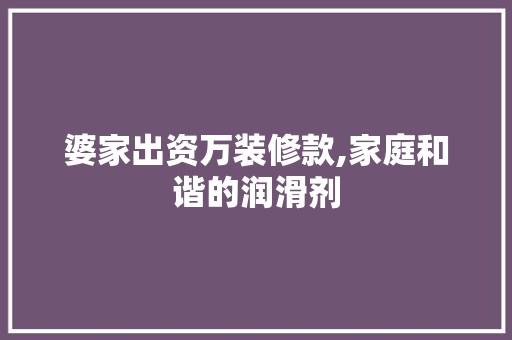 婆家出资万装修款,家庭和谐的润滑剂