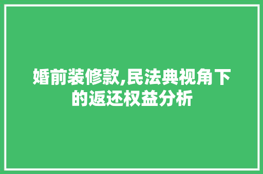 婚前装修款,民法典视角下的返还权益分析
