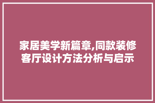 家居美学新篇章,同款装修客厅设计方法分析与启示