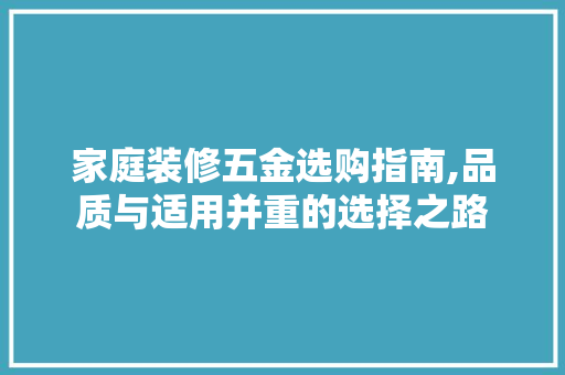 家庭装修五金选购指南,品质与适用并重的选择之路