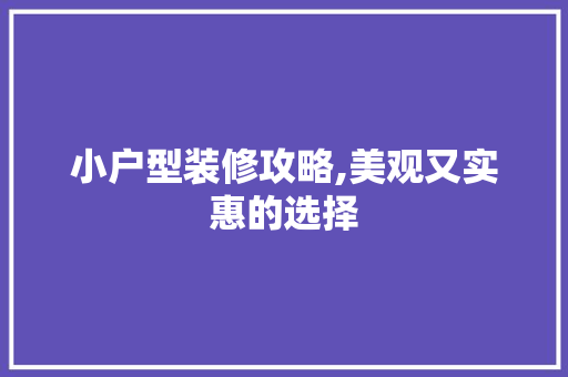 小户型装修攻略,美观又实惠的选择