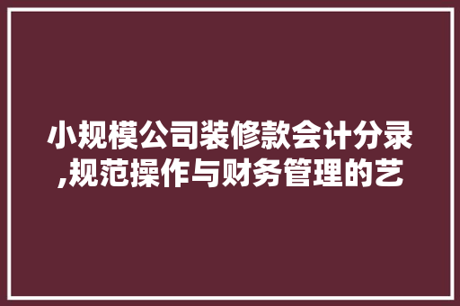 小规模公司装修款会计分录,规范操作与财务管理的艺术