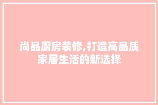 尚品厨房装修,打造高品质家居生活的新选择
