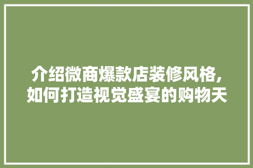 介绍微商爆款店装修风格,如何打造视觉盛宴的购物天堂，微商城装修教程。
