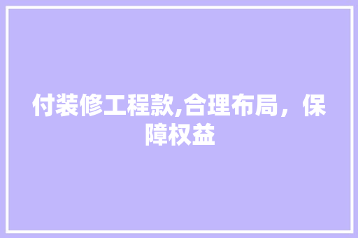 付装修工程款,合理布局，保障权益