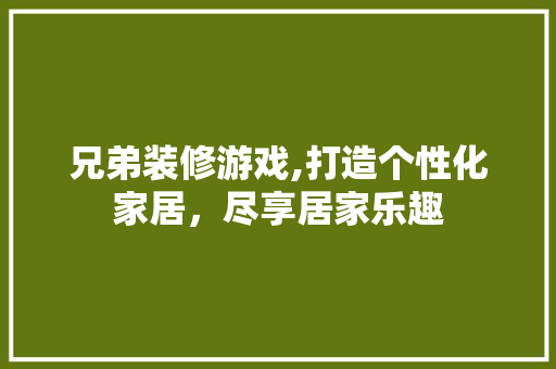 兄弟装修游戏,打造个性化家居，尽享居家乐趣 兄弟装修游戏,打造个性化家居，尽享居家乐趣 买房须知