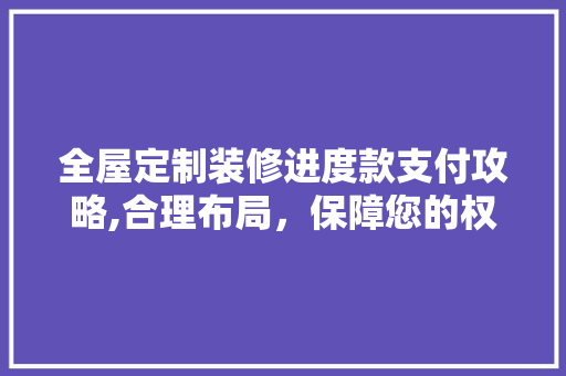 全屋定制装修进度款支付攻略,合理布局，保障您的权益?