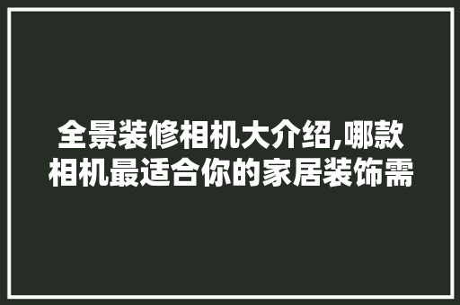 全景装修相机大介绍,哪款相机最适合你的家居装饰需求