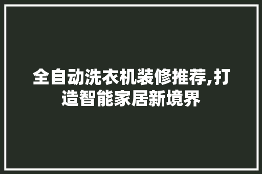 全自动洗衣机装修推荐,打造智能家居新境界