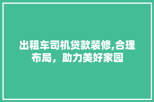 出租车司机贷款装修,合理布局，助力美好家园