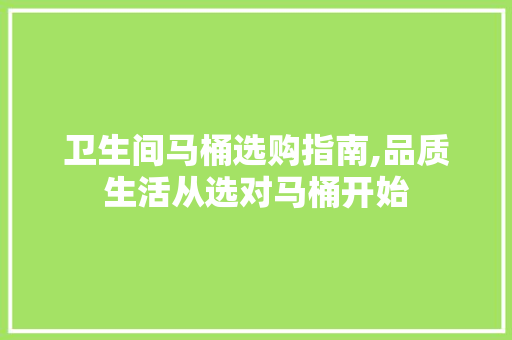 卫生间马桶选购指南,品质生活从选对马桶开始