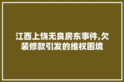 江西上饶无良房东事件,欠装修款引发的维权困境 江西上饶无良房东事件,欠装修款引发的维权困境 二手房