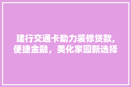建行交通卡助力装修贷款,便捷金融，美化家园新选择