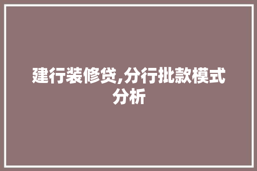 建行装修贷,分行批款模式分析