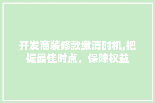 开发商装修款缴清时机,把握最佳时点，保障权益