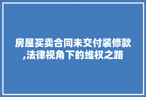 房屋买卖合同未交付装修款,法律视角下的维权之路