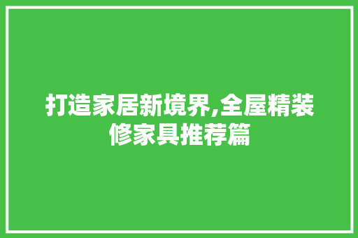 打造家居新境界,全屋精装修家具推荐篇