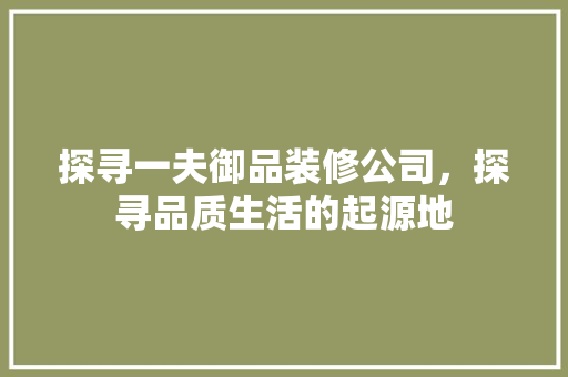 探寻一夫御品装修公司，探寻品质生活的起源地 探寻一夫御品装修公司，探寻品质生活的起源地 家居装饰