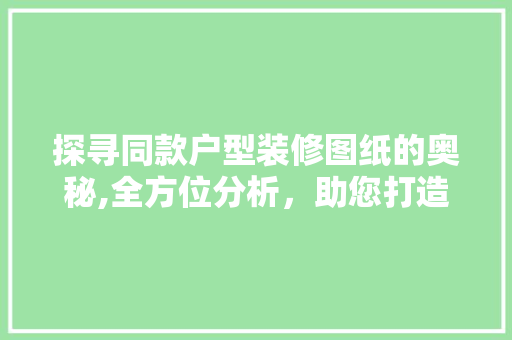 探寻同款户型装修图纸的奥秘,全方位分析，助您打造理想家居