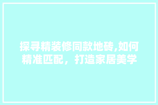 探寻精装修同款地砖,如何精准匹配，打造家居美学