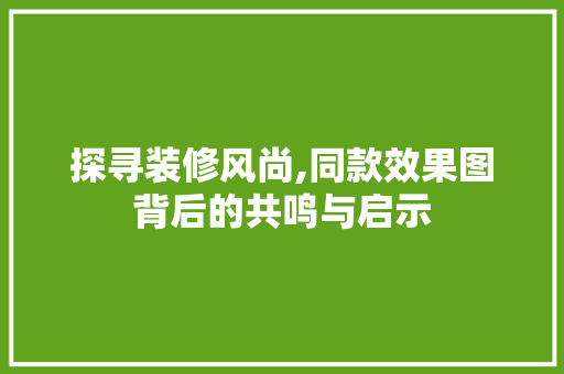 探寻装修风尚,同款效果图背后的共鸣与启示
