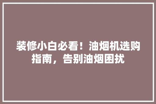 装修小白必看！油烟机选购指南，告别油烟困扰 装修小白必看！油烟机选购指南，告别油烟困扰 家居设计