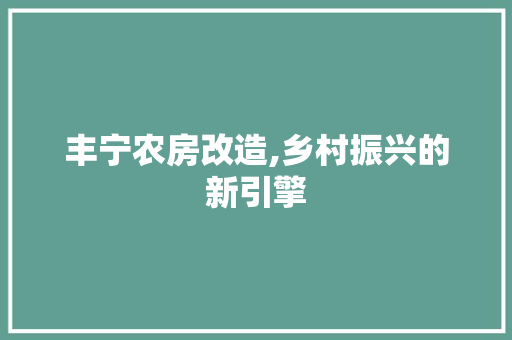 丰宁农房改造,乡村振兴的新引擎