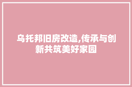 乌托邦旧房改造,传承与创新共筑美好家园