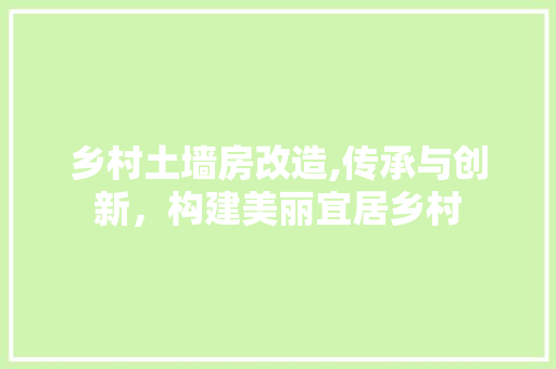 乡村土墙房改造,传承与创新，构建美丽宜居乡村