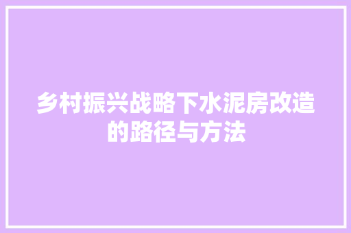 乡村振兴战略下水泥房改造的路径与方法