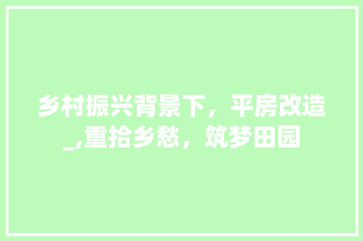 乡村振兴背景下，平房改造_,重拾乡愁，筑梦田园