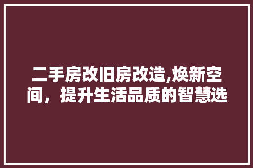 二手房改旧房改造,焕新空间，提升生活品质的智慧选择