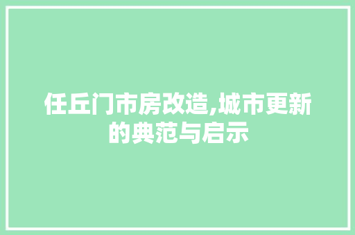 任丘门市房改造,城市更新的典范与启示