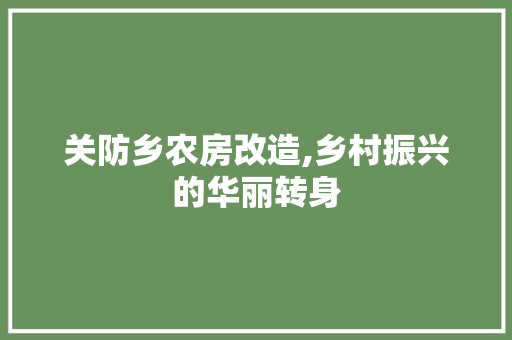 关防乡农房改造,乡村振兴的华丽转身