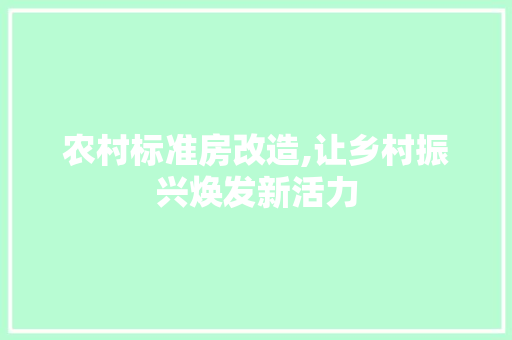 农村标准房改造,让乡村振兴焕发新活力