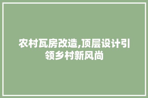 农村瓦房改造,顶层设计引领乡村新风尚，农村瓦房屋顶改造方案。